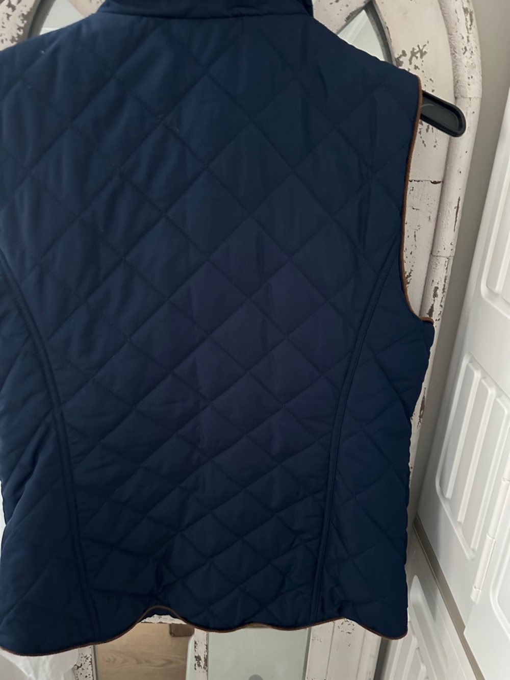crown & ivy Quilted Navy Vest with Brown Trim and Gold Hardware - Picture 4 of 5